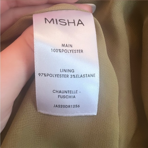 MISHA COLLECTION Robbia Satin High Neck Draped Midi Dress In Dusty Olive Size 4 - Picture 15 of 16